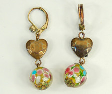 Brass Heart Dangle beaded earrings