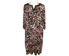 CATHERINES Plus Size 2X 22W 24W Shift Dress Black Orange Pink Floral 3/4 Sleeve