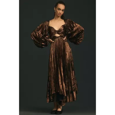 strapless open back dress Women's Deep V-Neckline Pleated Maxi Dress with Twist Front and Side C –  Clynaria main image 0