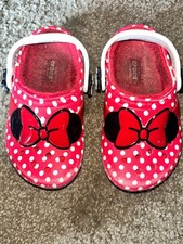 Authentic Disney's Minnie Mouse Crocs size J 3 RED AND WHITE Fuzzy Lined