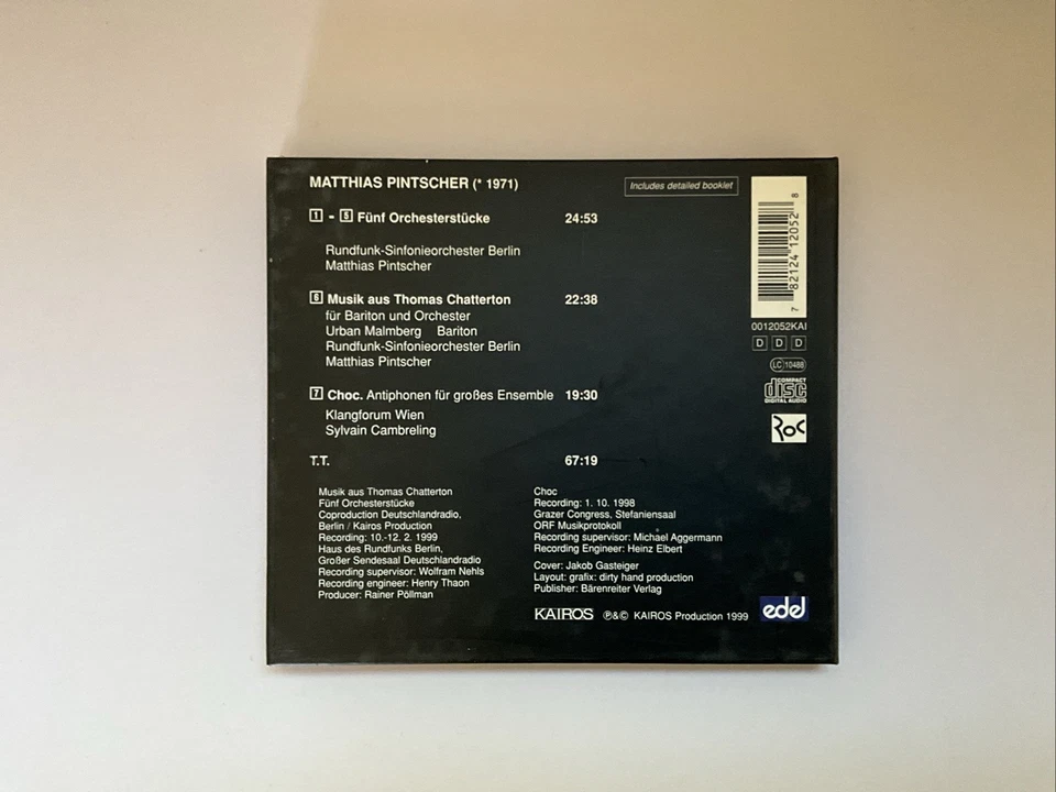 Pintscher, Matthias : Thomas Chatterton by Matthias Pintscher (CD, 2000) nm- Foto 2 de 4