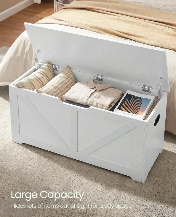 Ottoman Storage Chest Blanket Box White Bedding Box Towel Box Large Wooden - Image 3 of 4