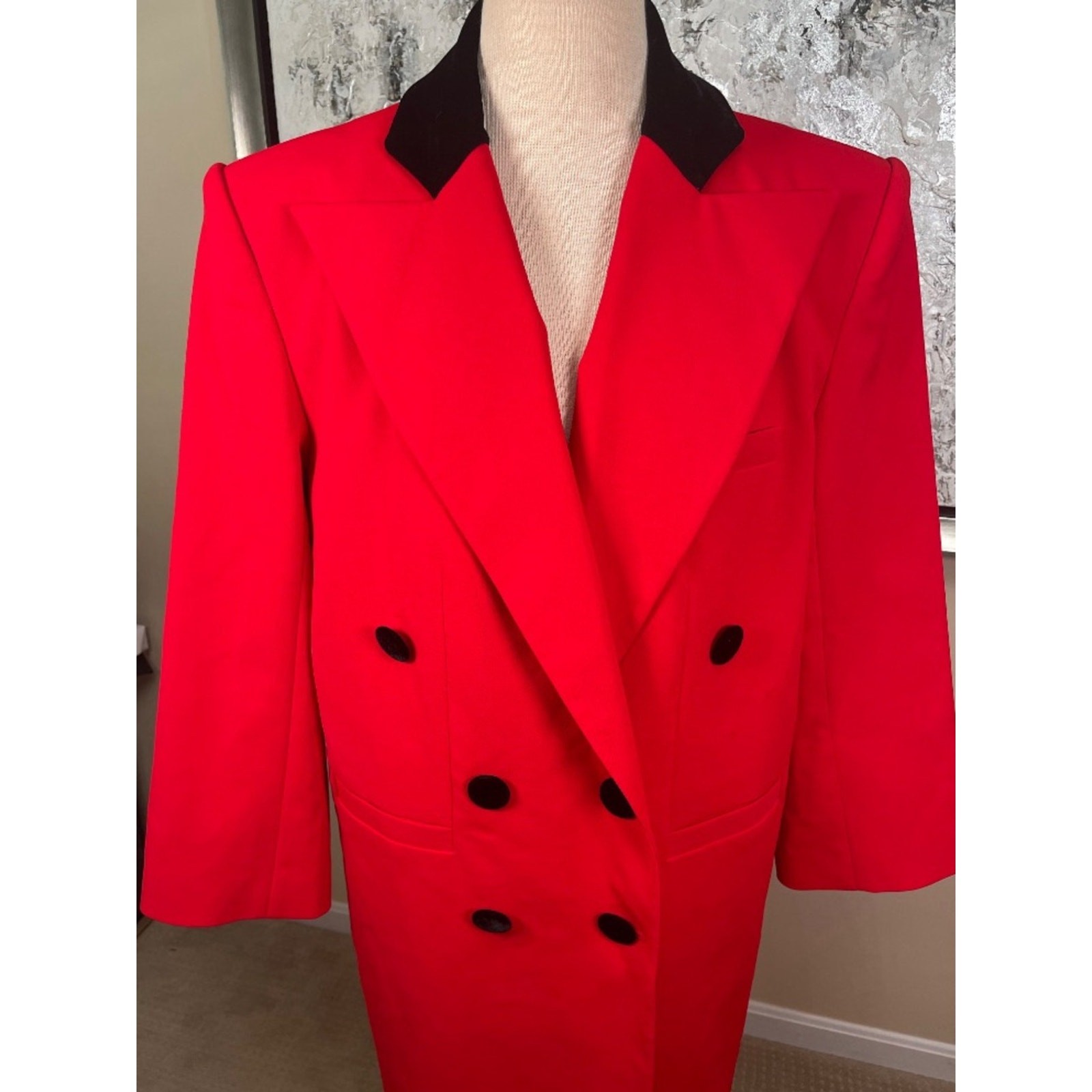 RETROFETE Constance Double Breasted Long Cardinal Red Over Coat Size Large image 6
