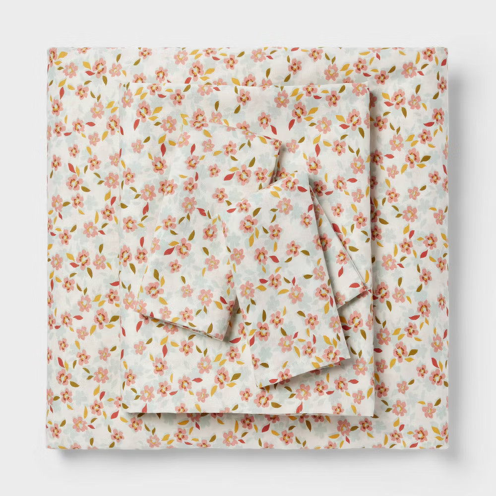 Full Cotton Blend Sateen Sheet Set Pink Floral - Room Essentials 2690₽