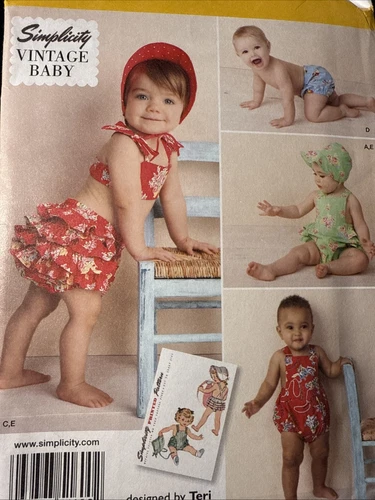 Simplicity Pattern 1600 Baby Romper Bikini Panties Bonnet Sz XXS-L - Picture 1 of 5