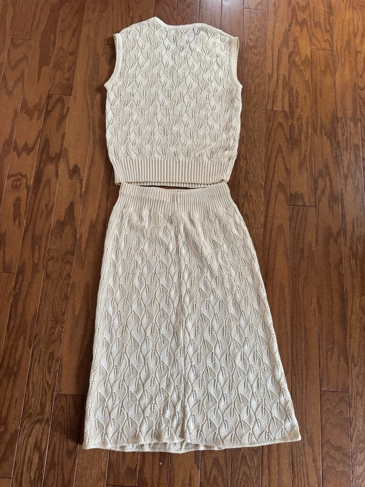 Vtg Vivanti Knit 2 PC Silk Blend Cream Skirt Sweater Set Sz 10 Elegant READ - Image 2 of 4
