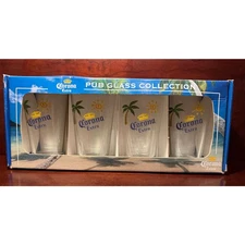 2007 Corona Extra Pub Glass Collection 16oz Beer Glasses Gift Set Four 4 Glasses