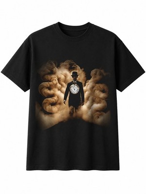 Double Exposure Taschenuhr in Smoke Vintage Herren T-Shirt Schwarz 100% Baumwolle