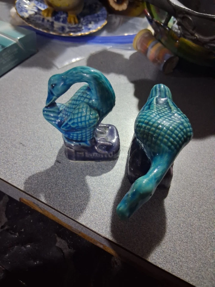 2 RARE Antique Chinese Turquoise Blue Glazed Porcelain Duck Goose Figurines - Image 4 of 4