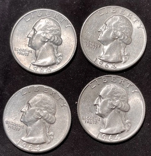Washington Quarters 1964 P, D lot of 4 Almost Uncirculated