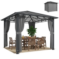 Outsunny 3 x 3 m Hardtop Gazebo with PC Roof, Aluminium Garden Gazebo, Tan
