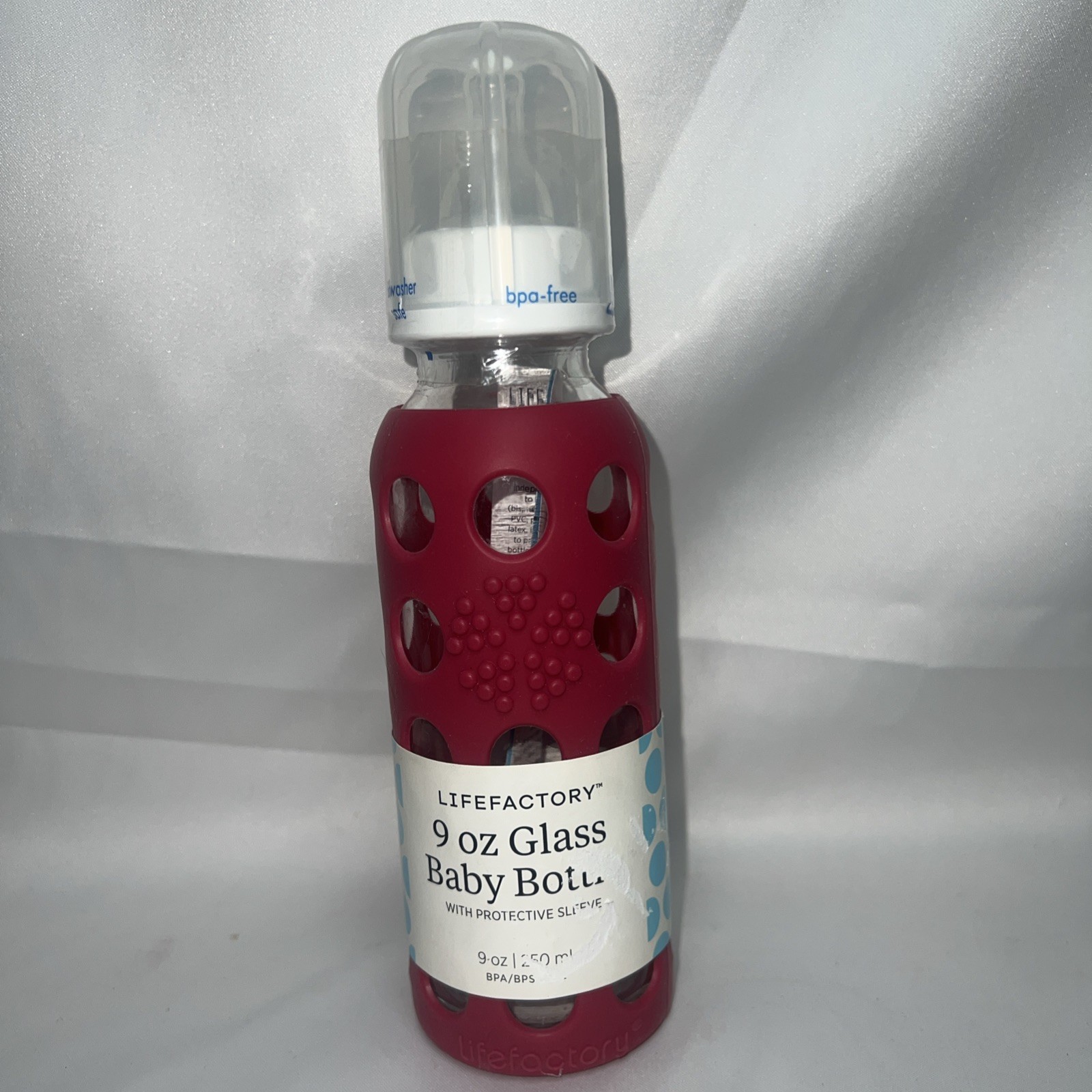 Life Factory 9 oz Reusable Glass Baby Bottle Stage 2 Nipple