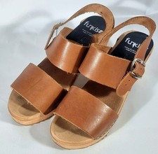 Funkis Swedish Form Leather Wooden Clogs Sandals Size 37 Tan Handmade Minimalist