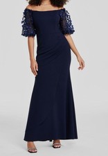 Xscape Womens Blue Off-The-Shoulder Balloon-Sleeve Mermaid Dress Petite Sz 16P