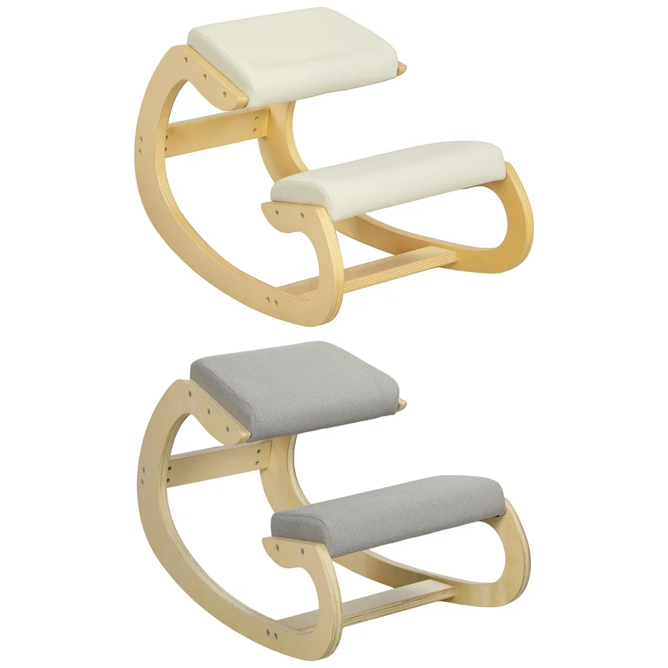 HOMCOM Sedia Ergonomica in Tessuto Effetto Lino e Legno