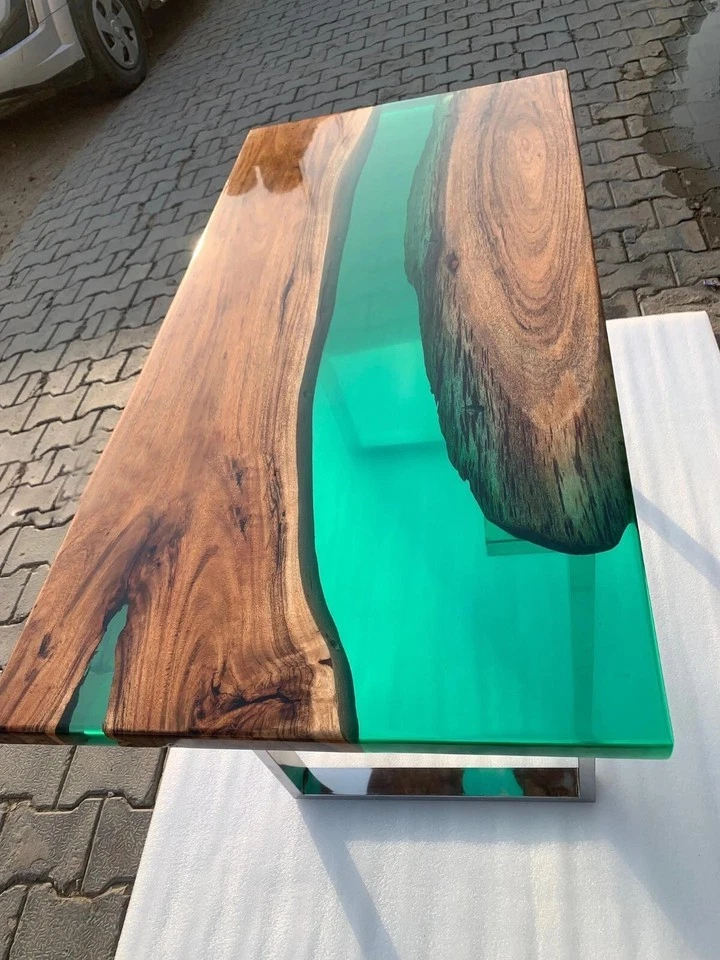 Handmade Green Epoxy Resin River Coffee Table | Live Edge Wood | Modern Rustic - Image 3 of 4