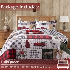 Country Lodge Patchwork Queen Full Lightweight Reversible Quilt Winter