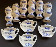 Vtg 10Pc Arnart Blue Onion Blue & White 6Pc Spice 4Pc Tea Bag Holder  Set