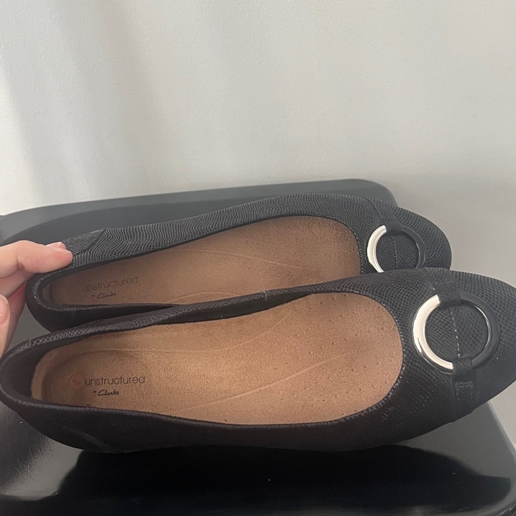 Clark’s UnStructured Flats, black, python, leathe… - image 5