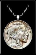 INDIAN HEAD NICKEL Necklace - silver us vintage buffalo coin pendant jewelry 24"