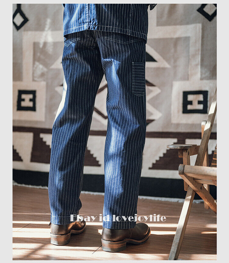 Non Stock 1920s Waist Overall Wabash Stripe Jeans Retro Non Stock 1920s Waist Overall Wabash Stripe Jeans Retro