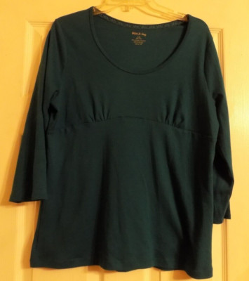 Women's White Stag Shirt Top L 12-14 Solid Teal Blue Long  Sleeve Pull Over