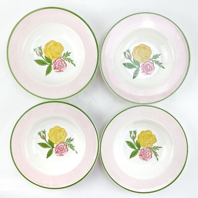 Vintage Bob Mackie Pasta Soup Bowls 2000 Roses Pink Yellow Green Floral Set of 4