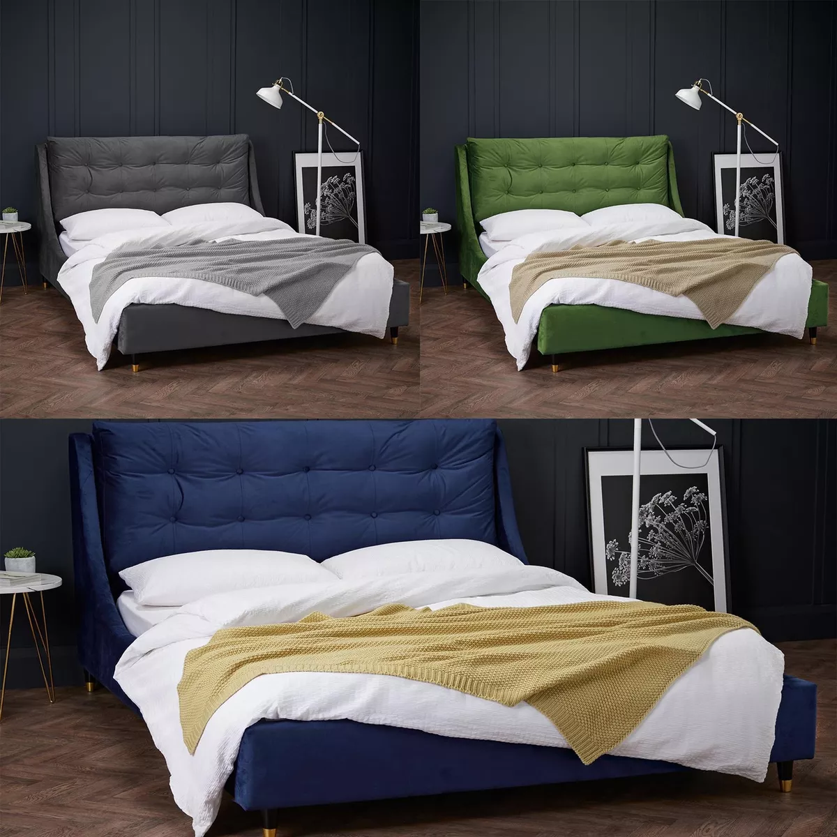 SLOANE PLUSH VELVET BED FRAME SOFT BUTTONED HEADBOARD 4FT6 DOUBLE