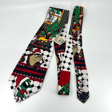 New Vintage Looney Tunes Mania Necktie Mens 1995 Shirt Tie 90s Christmas Taz