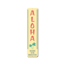 Aloha Palm Trees Vertical Sign, Custom Family Name Welcome Place Sign