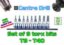 Set of 9 pcs 1/4” Drive TORX Bit Sockets Standard KING TONY 1/4 inch T8-T40