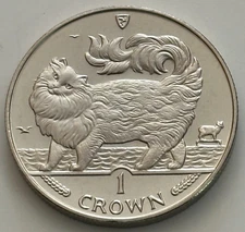 1993 Isle of Man Maine Coon Cat 1 Crown Coin Brilliant Uncirculated Condition