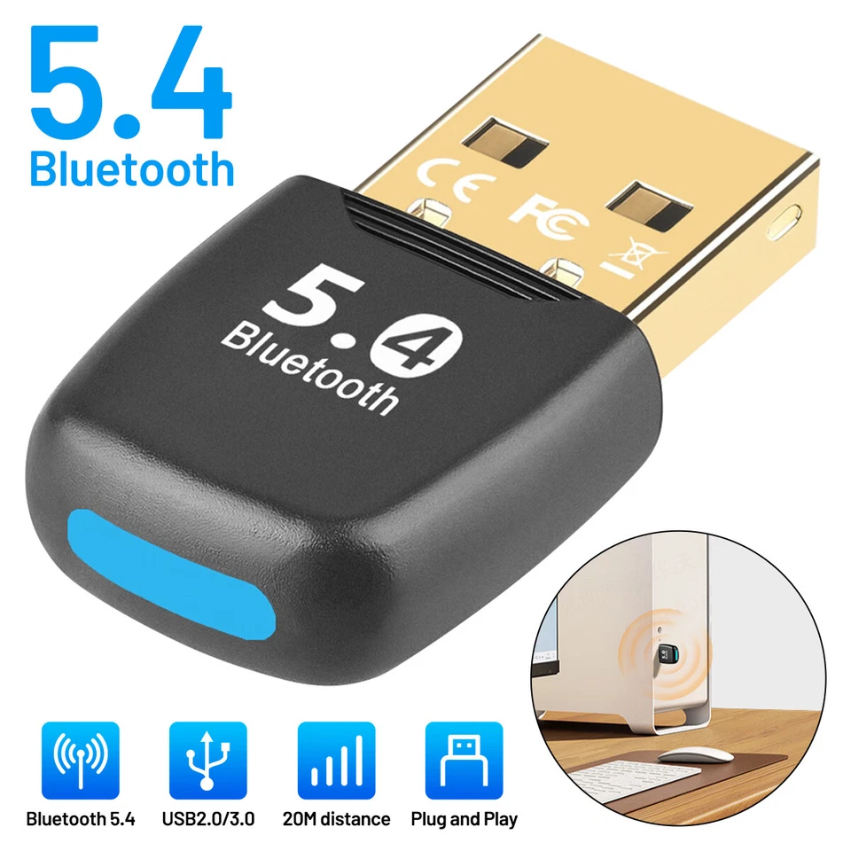 Bluetooth 5.4 USB Dongle Adapter for PC -Wireless Audio Low Latency Windows 7-11