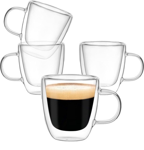 Glass Coffee Mugs, 20 oz Large Iced Coffee Cups, Flat Bottomed Cups with  Acac... | eBay