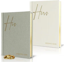 Elegant Linen Wedding Vow Books with Gold Foil Lettering - Perfectly Sized His a