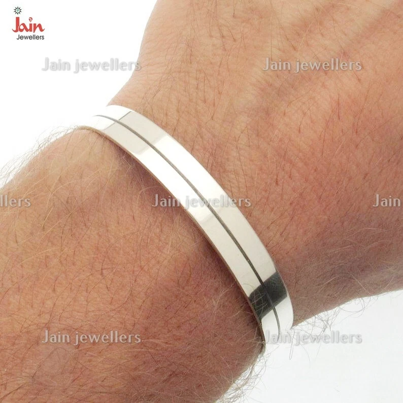 Mens cuff bracelets white gold sale