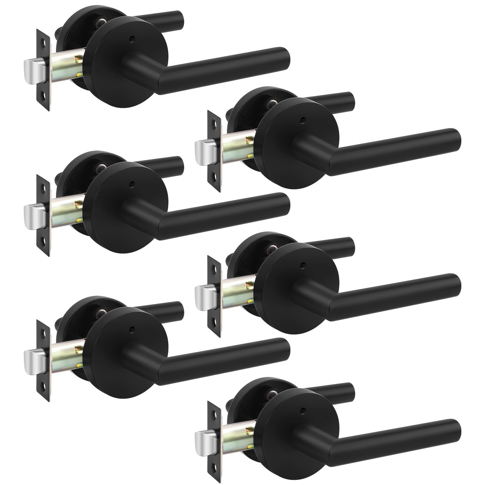 Black Door Handles 6 Packs, Privacy Matte Black Interior Door Handle, Black I...
