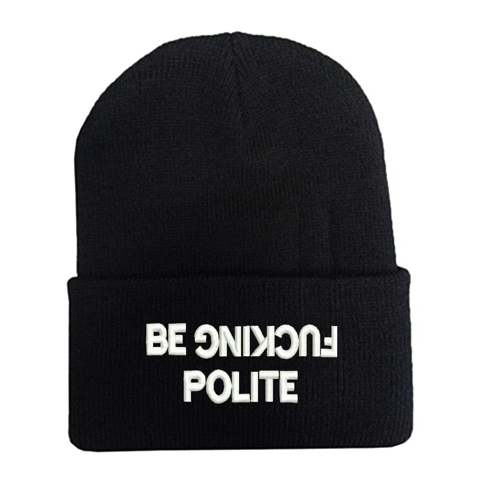 BE F*CKING POLITE BEANIE HAT (BLACK WITH WHITE LOGO) Free Shipping USA