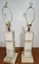 Mid Century Modern Ceramic Pearlescent Cube Table Lamps