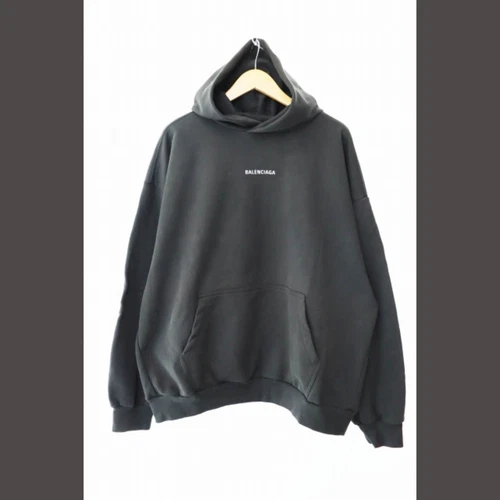 Felpa con cappuccio Balenciaga 23AW vestibilità media logo argento pullover 767877 L nero usata 855df