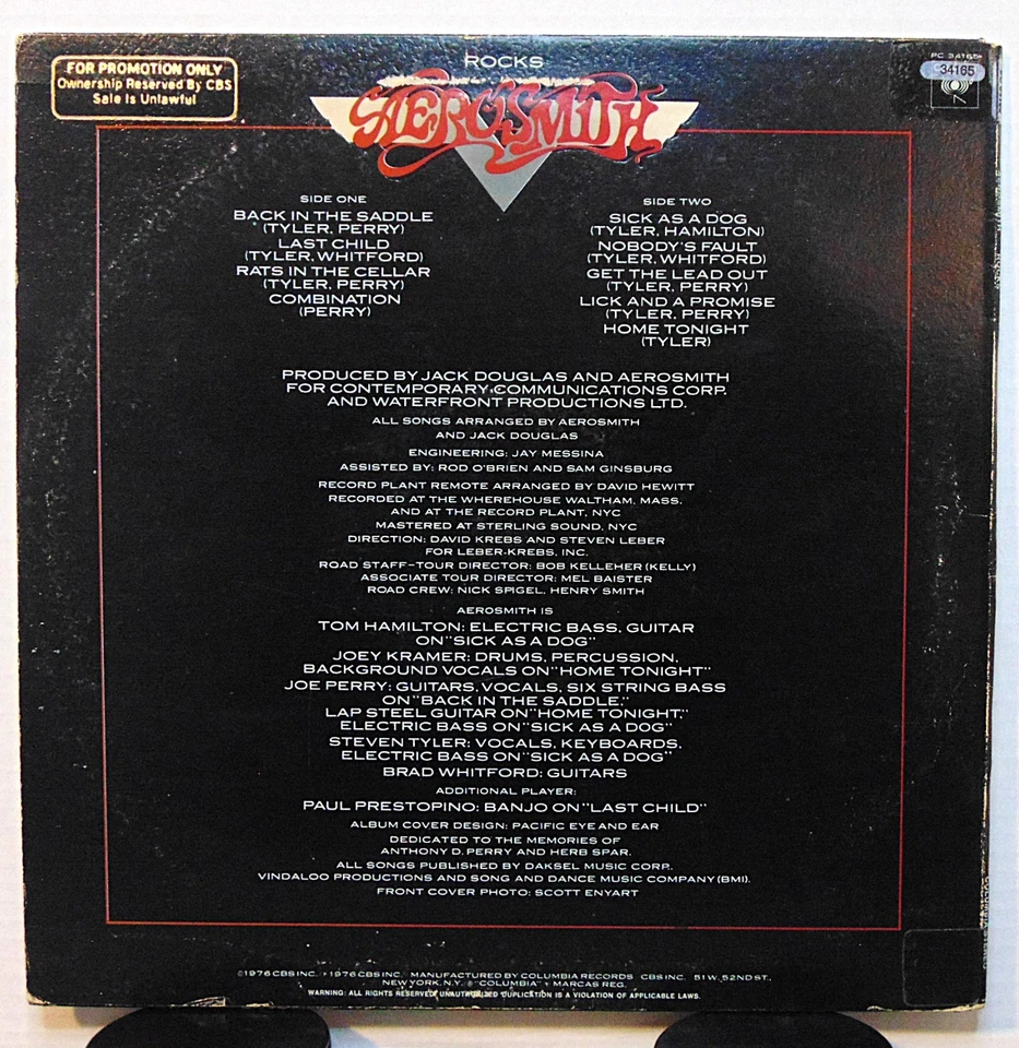 Aerosmith - Rocks - 1976 Columbia PC-34165 Hard Rock Vinyl LP Record Album - Image 2 of 4
