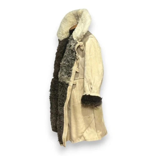 Soviet Army Sheepskin Shearling Coat Heavy Winter Fur Bekesha Jacket Beige L image 5