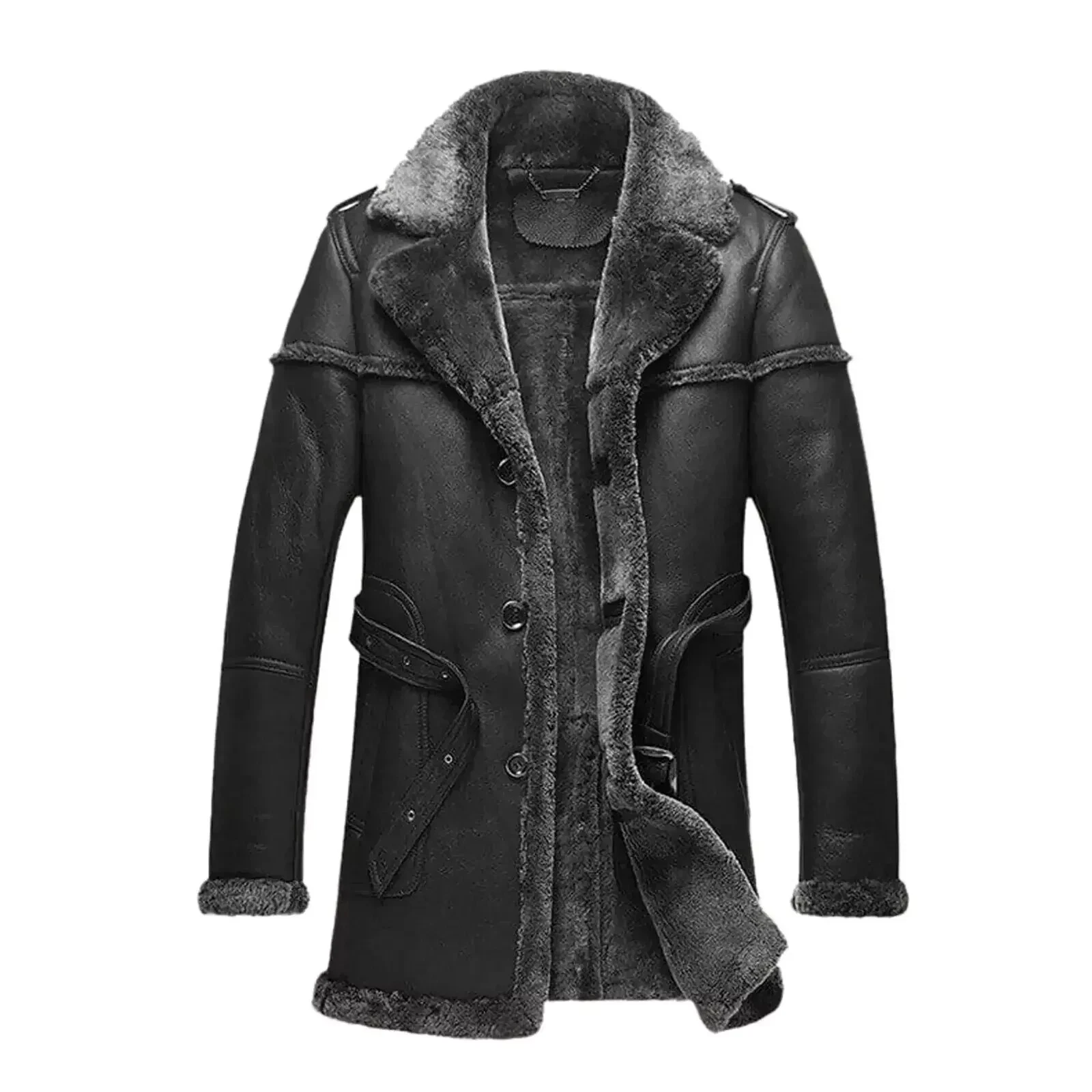 NEW MEN'S RAF BOMBER REAL LEATHER ARMY JACKET SHEEPSKIN SHEARLING FUR STYLE COAT