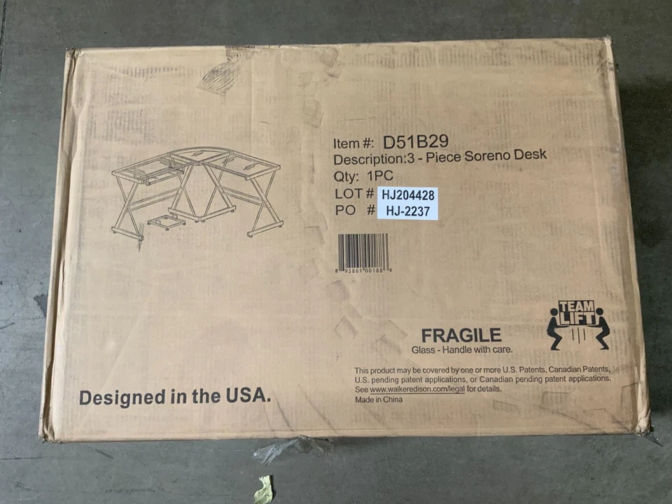 Walker Edison - Escritorio de computadora de esquina de vidrio moderno en forma de L de 52" (recogida local) Foto 3 de 4