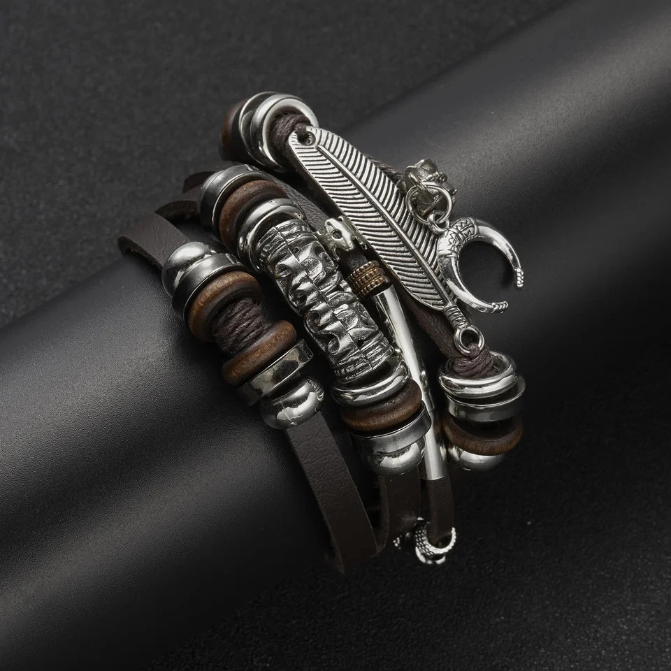 Кожаный браслет многослойный надежном веревки плетеный группы винтажный мужчин женщин наручные часы - Изображение 2 из 4