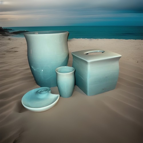 Vintage Wamsutta Brushstrokes Aqua Ombre Ceramic Bath Set Pail Tissue Cup Soap