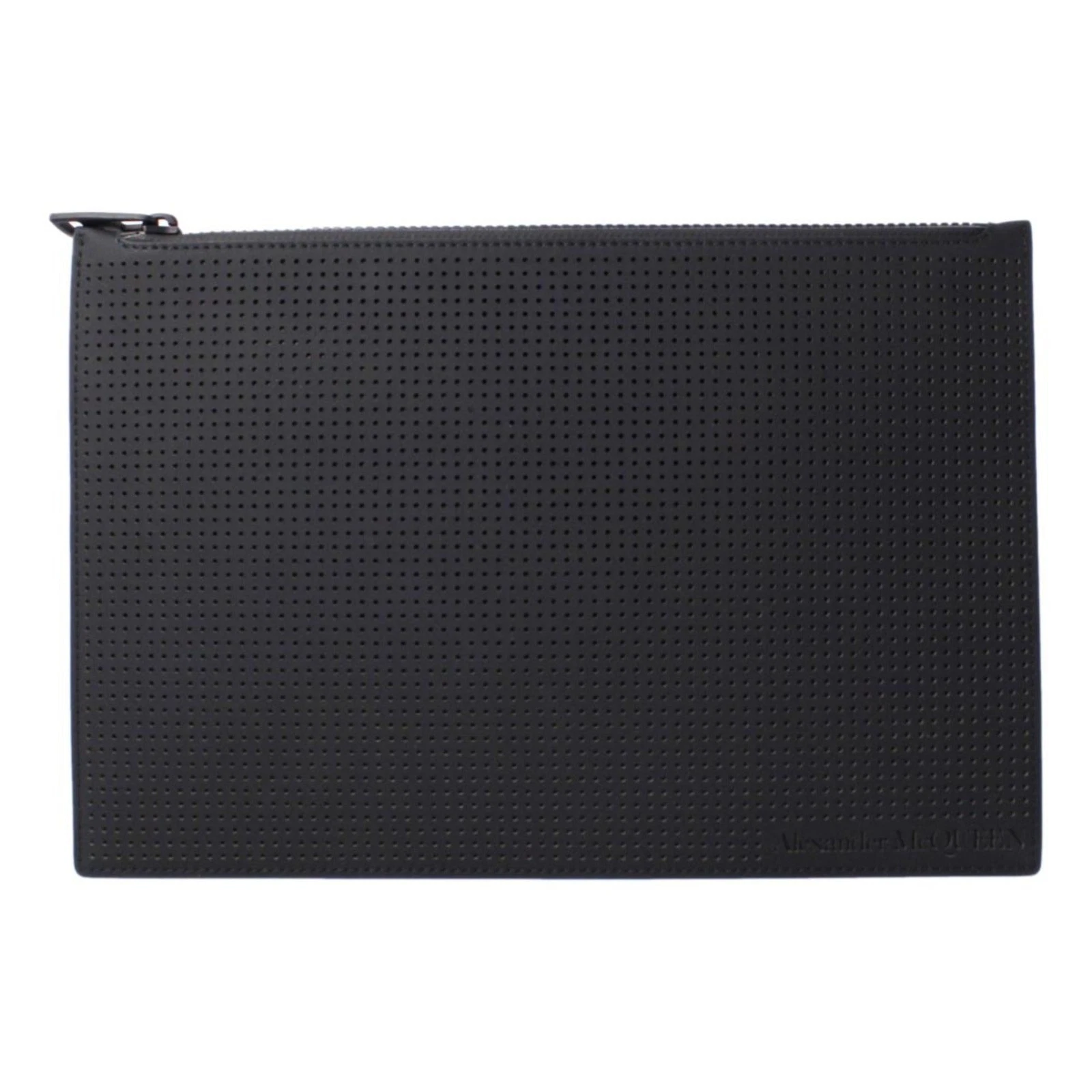 Alexander McQueen Black Leather Perforated Flat Pouch NEW
