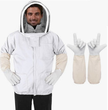 Bee Suit - Beekeeping Jacket - Polycotton Jacket with Beekeeping Gloves White 
