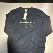 Calvin Klein Jeans Blue Pullover Sweatshirt XL Men's Fleece Logo Crew Neck