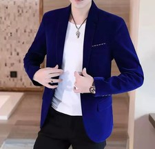 Giacca Uomo Velluto Blu Reale Elegante Slim Fit Per Eventi Look TR45690